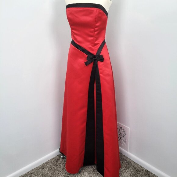Vintage 90s Y2K Debut Red Black Strapless Formal Prom Gown Size 5 - Picture 1 of 11